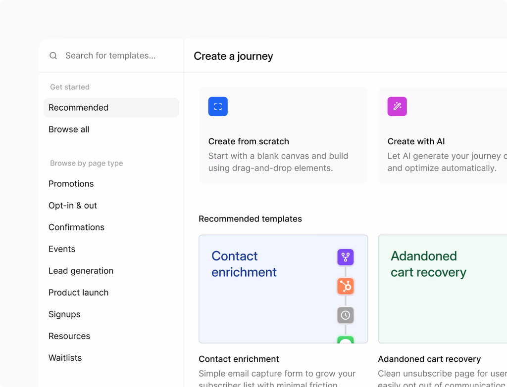 A dashboard showing AI-suggested customer paths, stages, and milestones for quick report creation and hidden insights.