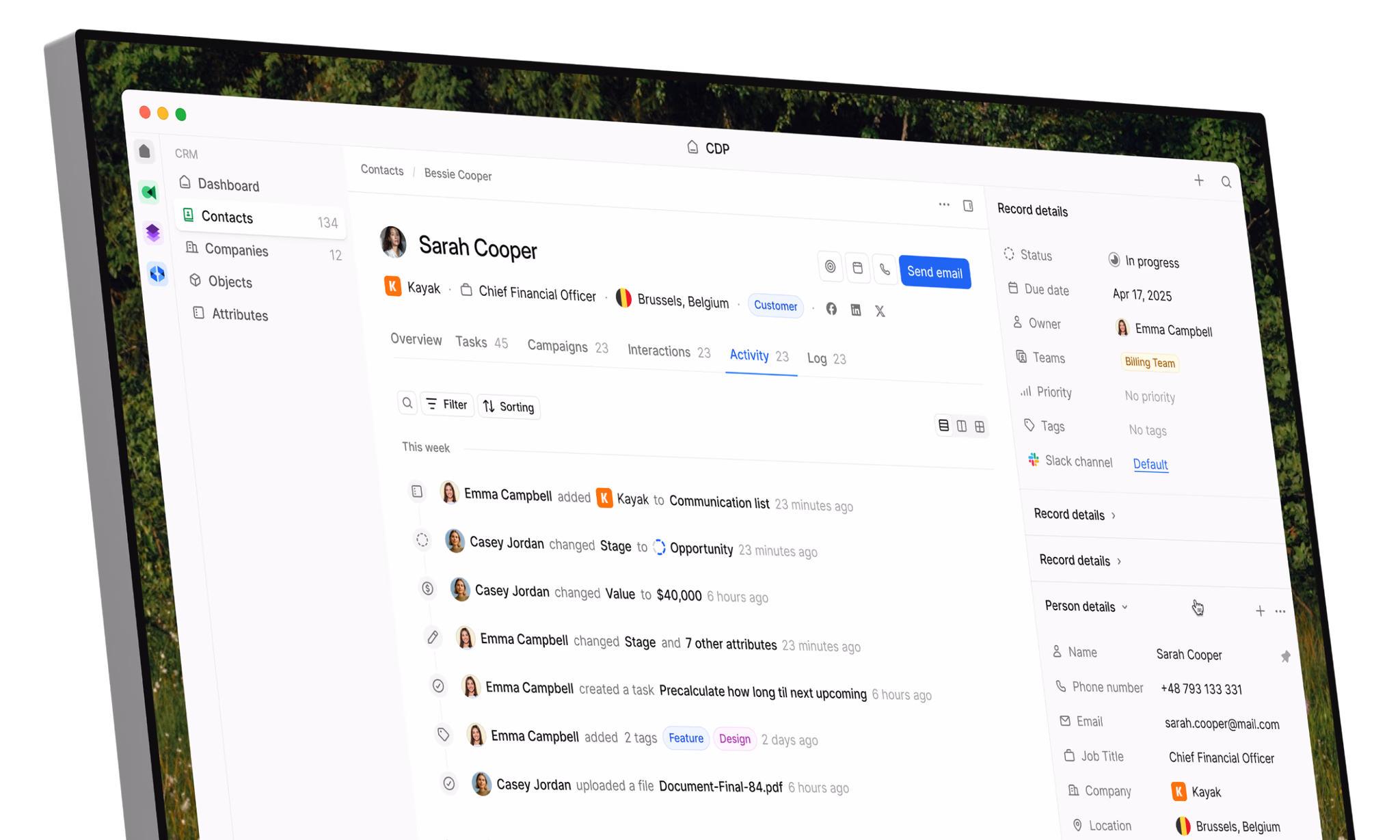 A dynamic dashboard displaying sales pipelines, AI-generated insights, and deal closure progress.