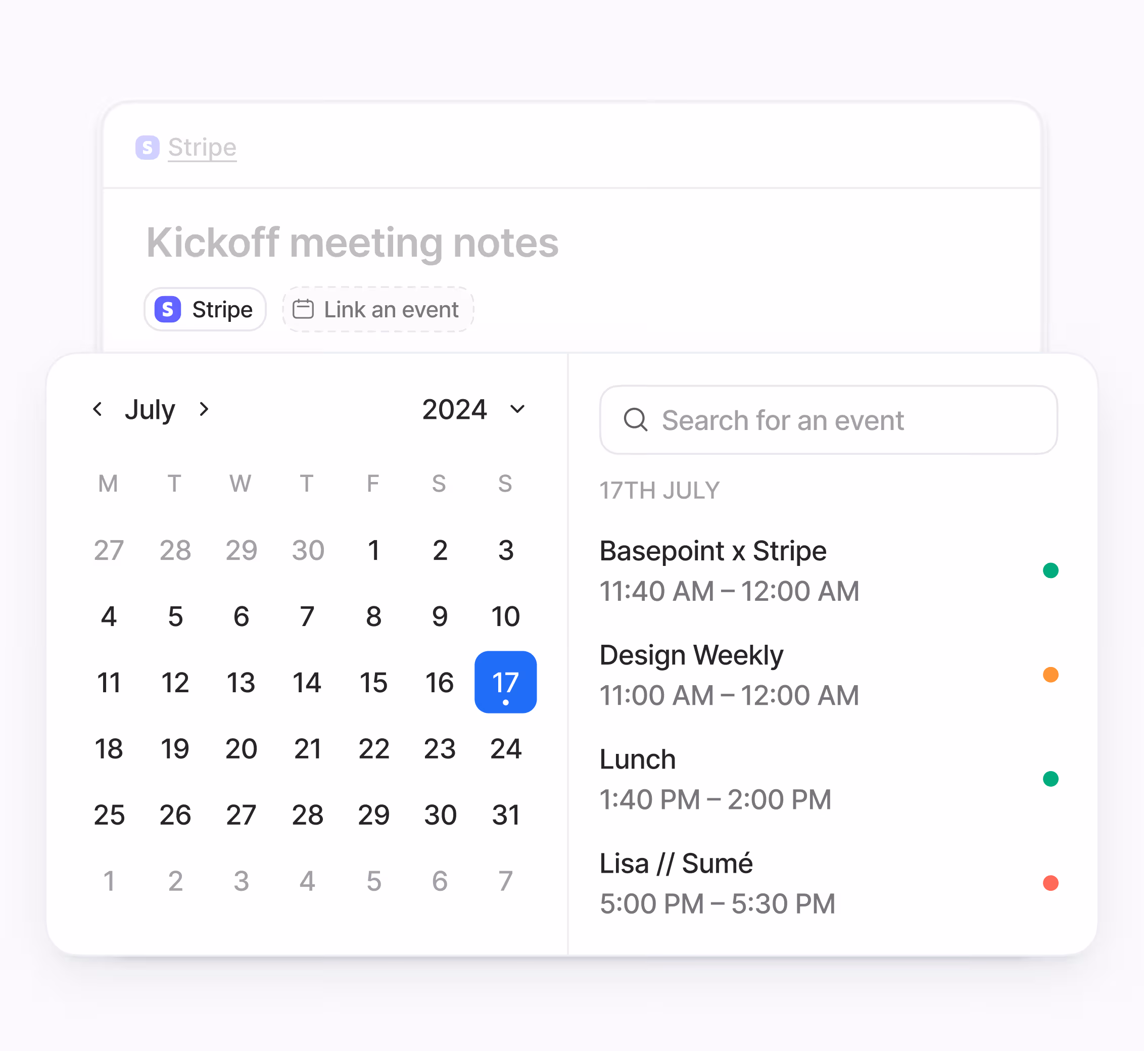 A calendar or scheduling interface with quick meeting setup forms and CRM integration, showing automated booking links.