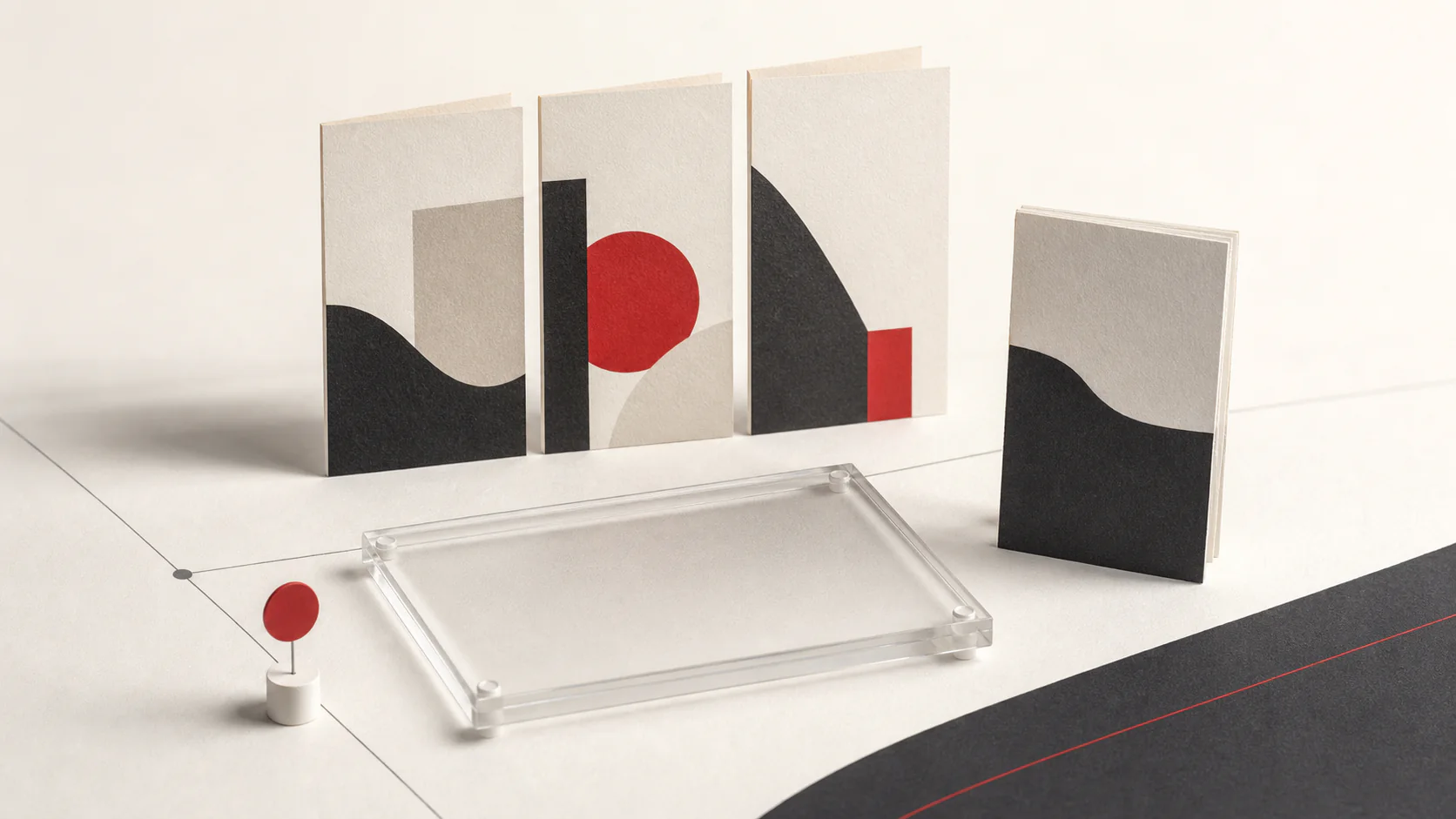Research still life of anonymized campaign samples, a source card, and a transparent review frame