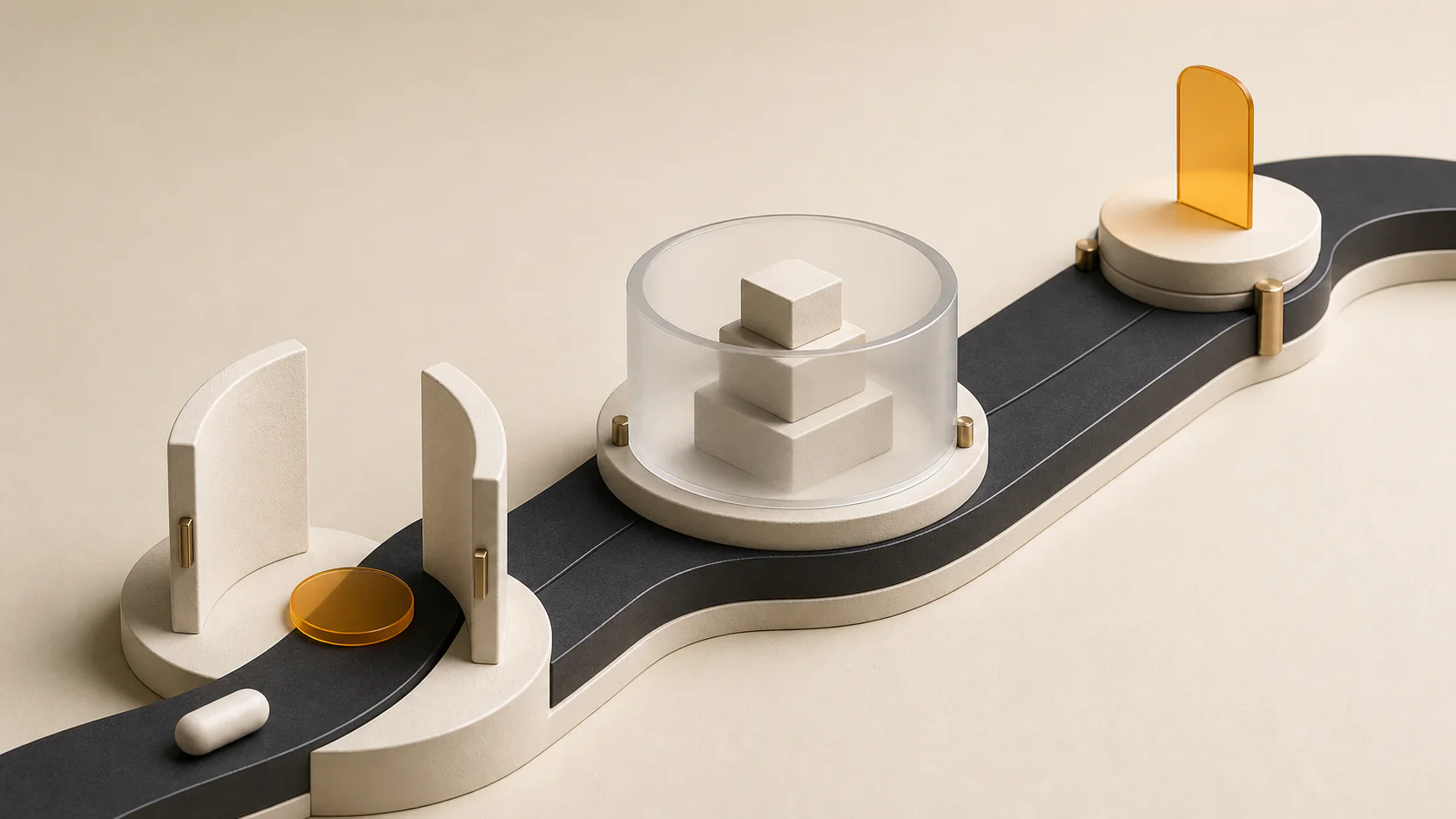 Research still life of a guarded data path with consent, review, and escalation checkpoints